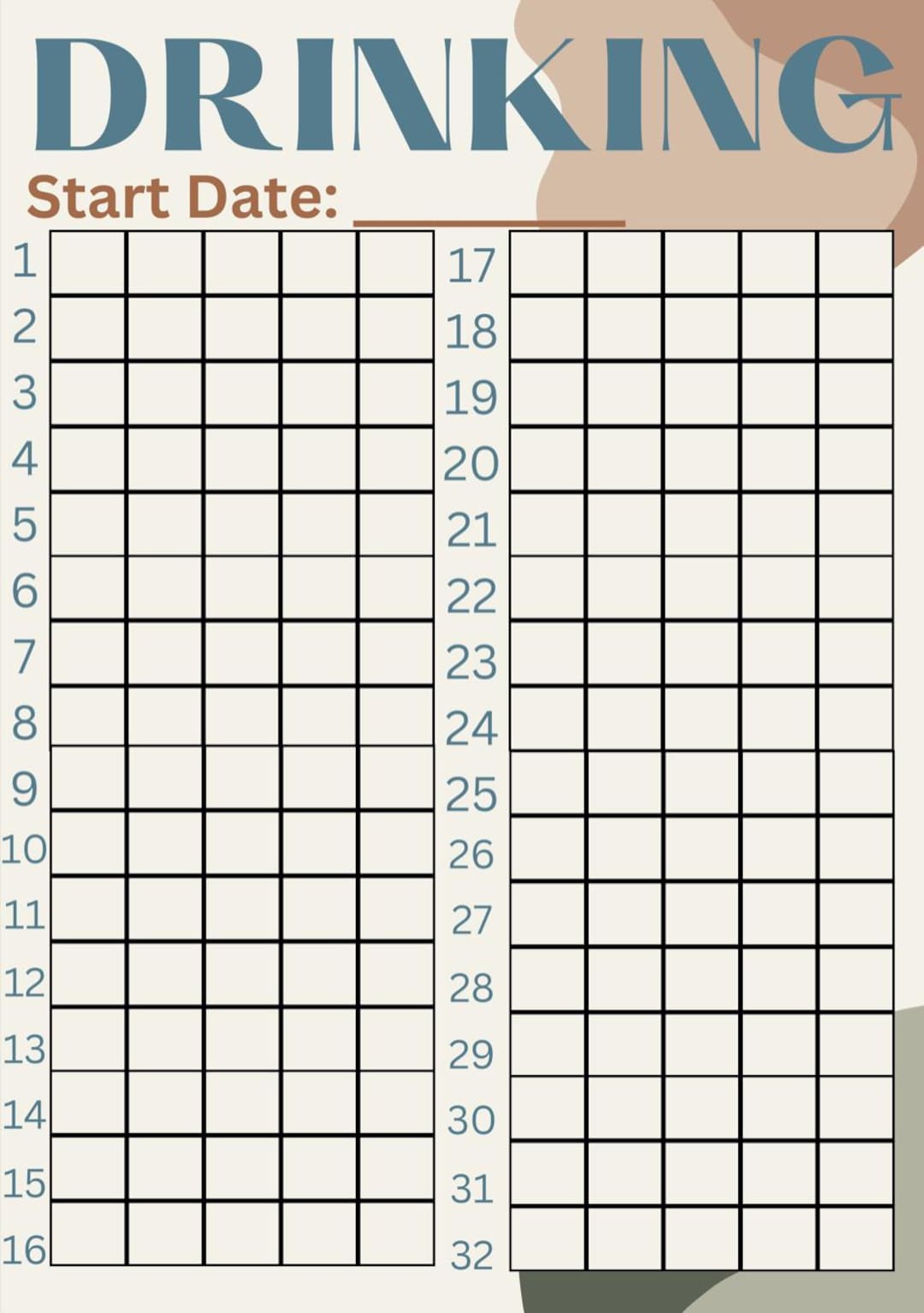 Water Intake Chart.pdf Water Intake Tracker Printable | A4 PDF | 32 Day Hydration Chart ...