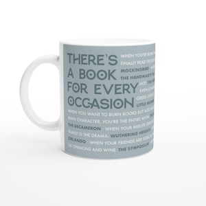 There’s a Book for Every Occasion Mug – Literary Quote Coffee Cup – Blue Edition