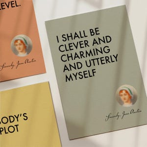 Cartões de Afirmação de Jane Austen para Imprimir – Conjunto de Citações Feministas Espirituosas (12 x 5 x 7")