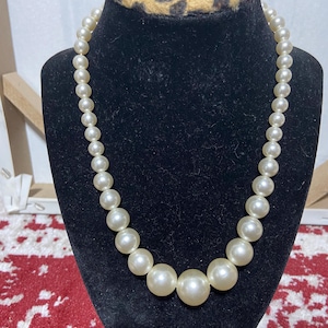 Vintage Faux Pearl Necklace With Rhinestone Encrusted Slide Clasp
