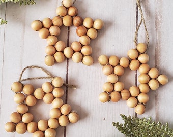 Maple Wood Bead Star Ornament: Rustic Christmas Decor