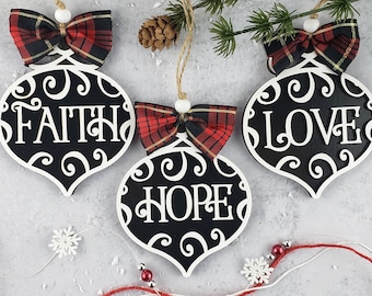 Faith, Hope, Love Christmas Ornaments: 1 Corinthians 13, Set of 3