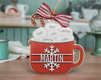Personalized Hot Cocoa Christmas Ornament: Engraved Marshmallow Names