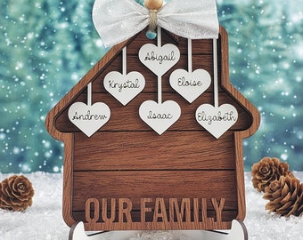 Personalized Family Ornament – Hanging Hearts House, Christmas Gift