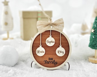 Personalized Family Christmas Ornament: Engraved Wood Baubles