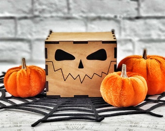 Laser Cut Jack O' Lantern Box: Mahogany Halloween Decor
