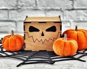 Jack O Lantern Wood Halloween Box - Pumpkin Decor - Halloween Decor - Pumpkin Box - Rustic Wood Jack O Lantern - LED Candle Pumpkin Box