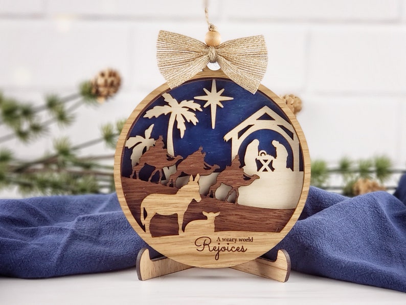 Nativity Wood 3D Layered Christmas Ornament Jesus' Birth Christmas Home Decor Manger Scene Christmas Star Family Gift Mom Gift image 3