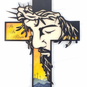 Jesus Christ Easter Cross Modern Artwork Decoration - He Is Risen - Religious Christian Watercolor Wall Art - LDS art - Bible Verse Quote