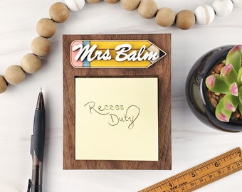 Personalized Teacher Post-it Note Holder: Mahogany Desk Accessory