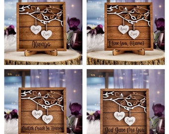 Couple Name Frame - Wood Name Sign - 3D Heart Frame - Wedding Gift - Anniversary Gift for Her - Boyfriend/Girlfriend Gift - Engagement Gift
