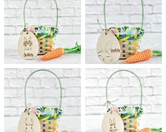 Wooden Easter Egg Personalized Basket Tag - Easter Decor - Engraved Egg Tag - Bunny Name Tag - Bunny Ornament - Easter Name Tags - Custom