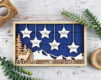 Personalized Father's Day Wood Frame: Outdoor Theme, Custom Star Names