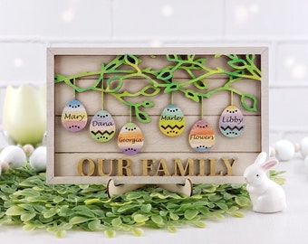 Easter Egg Personalized Family Frame - 3D Custom Family Decor - Wood Easter Signs - Spring Decor - Easter Gift for Mom - DIY Paint Easter