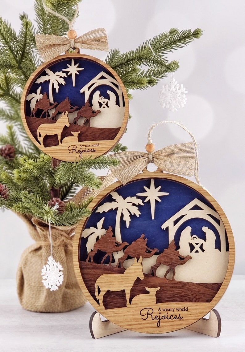 Nativity Wood 3D Layered Christmas Ornament Jesus' Birth Christmas Home Decor Manger Scene Christmas Star Family Gift Mom Gift 7.5"  4 Layer Wood