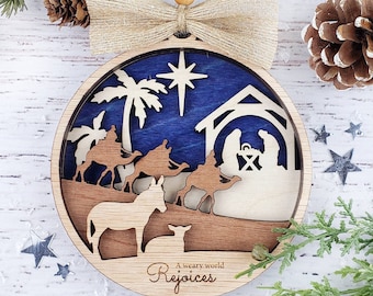 3D Layered Wood Nativity Ornament: Laser Cut Christmas Decor