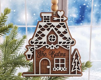 Personalized Gingerbread House Ornament: Custom Family Name, Christmas Tree Decor
