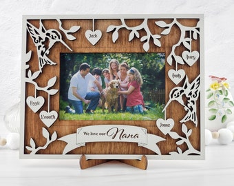 Mother's Day Custom Engraved Wood Picture Frame - 4x6 Personalized Photo Frame - Handmade Natural Wood Grandma Gift - First Time Mom Gift