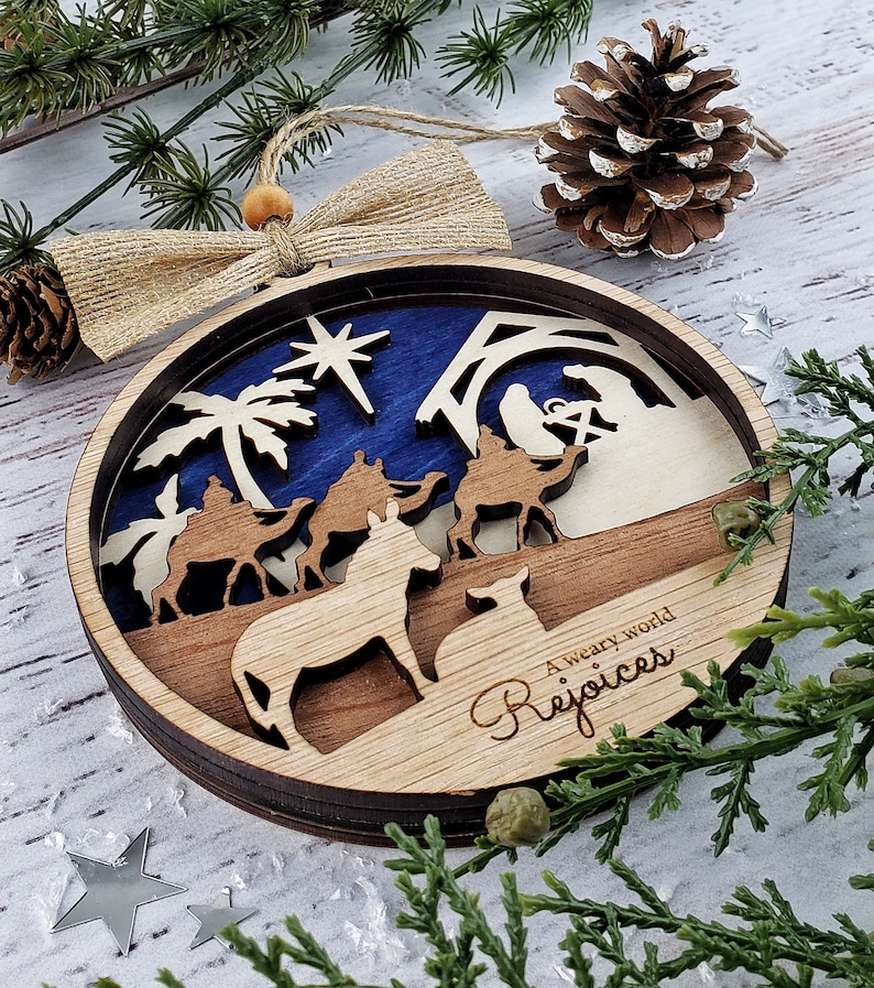 Nativity Wood 3D Layered Christmas Ornament Jesus' Birth Christmas Home Decor Manger Scene Christmas Star Family Gift Mom Gift image 6