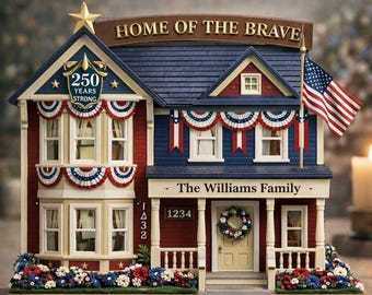 Personalized America 250th Anniversary House Wooden Block, 1776 2026 Patriotic USA Flag Shelf Decor, Custom Family Name House Decor