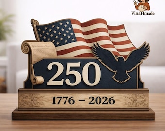 USA 250 Wooden Display, 1776 2026 Home Decor, America 250th Anniversary Table Decor, Patriotic Eagle Flag Sign, America 250th Anniversary