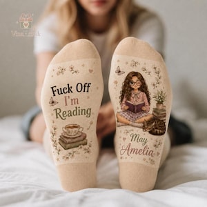 Personalized Reading Socks with Birth Month Flower, Custom Book Lover Socks, Fuck off I’m Reading Bookworm Gift, Reader Stocking Stuffer