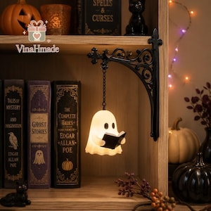 Podpórka do książek w kształcie latarni-widma na półkę, upiorny wystrój na Halloween, lampka LED do czytania w kąciku bibliotecznym, dekoracja książek na Halloween