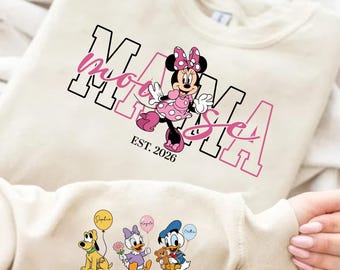 Personalised Mama Mouse Sweatshirt with names 2026, Mom Sweatshirt, Mothers Day Sweatshirt, Mama Mouse top, Mama Est with Name On The sleeve