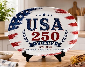Bandeja de plástico conmemorativa del 250 aniversario de Estados Unidos / Bandeja ovalada decorativa del sequinteno de la cultura estadounidense / Regalo de Liberty & Legacy