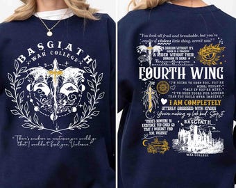 Basgiath War College 2-Sided Sweatshirt, Fourth Wing Shirt, The Empyrean Series, Fourth Wing Hoddie Shirts, Violet Sorrengail Fantasy Book