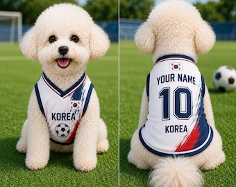 Camiseta de fútbol personalizada de Corea para mascotas, conjunto de fútbol para perros y gatos, camiseta de fútbol de Corea con nombre y número, ropa deportiva para cachorros adorables.