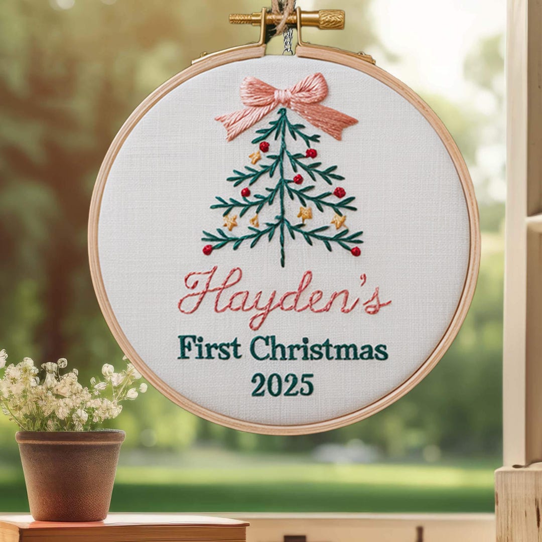 Personalized Baby's First Christmas Hand Embroidered Ornament ...