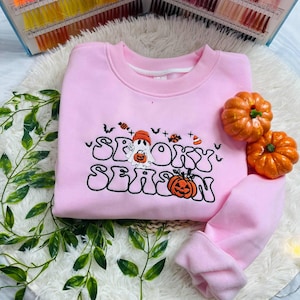 Spooky Embroidered Halloween Sweatshirt | Spooky Season Fun Fall Crewneck Sweater | Autumn Pullover