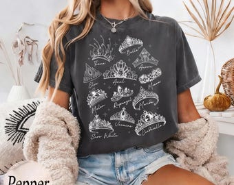Retro Coquette Crown Watercolor Disney Princess Shirt, Disney Aurora Ariel Belle Cinderella Tiana Shirt, Magic Kingdom Disneyland Girl Trip