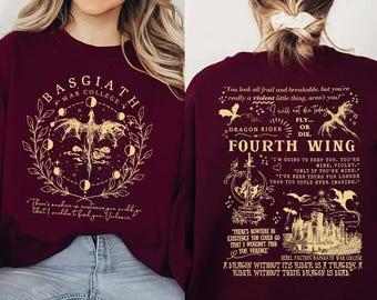 Basgiath War College 2-Sided Sweatshirt, Fourth Wing Shirt, Fourth Wing Hoddie Shirts, The Empyrean Series, Violet Sorrengail Fantasy Book