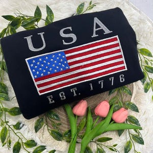 USA Flag embroidered sweatshirt, patriotic embroidered sweatshirt, American flag , gift for her