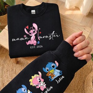 Personalised Mama Monster Sweatshirt with names 2026 | Stitch Mothers Day Gift| Mama Stitch top | Mama Est with Name On The sleeve Shirt image 10