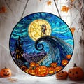 Jack And Sally Stained Glass Suncatcher, Gothic Halloween Decor, Spooky Couple Suncatcher, Nightmare Before Christmas Window Hanging product logo