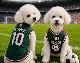 Personalized Mexico Pet Soccer Jersey, Soccer Outfit for Dogs Cats, Mexico Football Shirt Name Number, Cute Puppy Sportswear