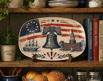 Bandeja de plástico conmemorativa del 250 aniversario de Estados Unidos / Bandeja ovalada decorativa vintage estadounidense del sequinteno de la década de 1950
