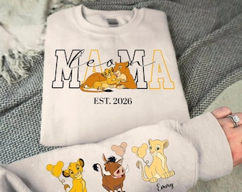 Personalised Mama Leon Sweatshirt with names 2026 | Kids Love, Mama Birthday Gift | Mama Est with Name On The sleeve Shirt | Mama Leon top