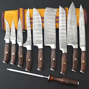 Kitchen Knives | Hand Forged Damascus Steel Chef Knife Set, Chef Knives Set, Handmade Luxury Damascus Knife Set, Gift for him, Gifts for her