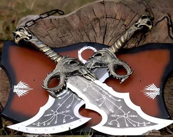 Réplica de metal de Espadas del Caos hecha a mano: Espadas gemelas inspiradas en GOW / Espadas de God of War personalizadas y hechas a mano / Regalos de cosplay de fantasía para él/ella