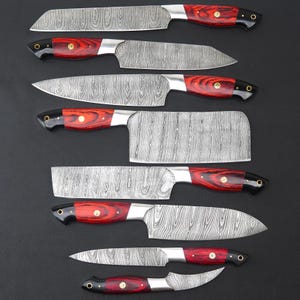 Küchenmesser, Damast Stahl Koch-Set, handgeschmiedetes Damast-Koch-Set, Damast Kochmesser, handgefertigtes Damast-Stahl Grillmesser Set, Geschenke MEN