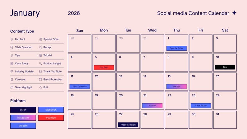 2026 Content Calendar Planner | Monthly & Weekly Social Media Organizer ...