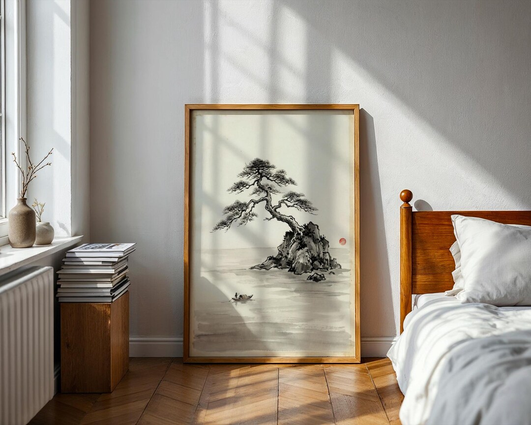 Sumi E Pine Tree Ink Wash Painting Japanese Zen Art Physical Print ...
