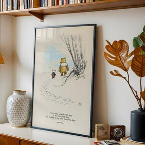 Winnie the pooh poster 'my new favorite day' / pu der bär vintage print mit inspirierendem zitat aus dem kinderbuchklassiker von aa milne