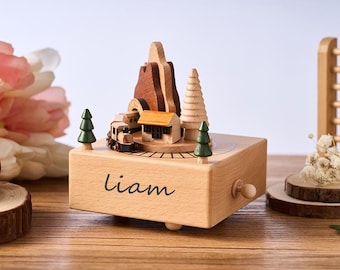 Personalized Wooden Train Music Box, Engraved Keepsake