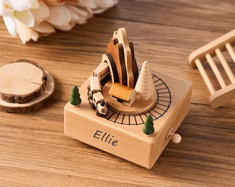 Boîte à musique carrousel personnalisée en bois : souvenir ballerine gravé