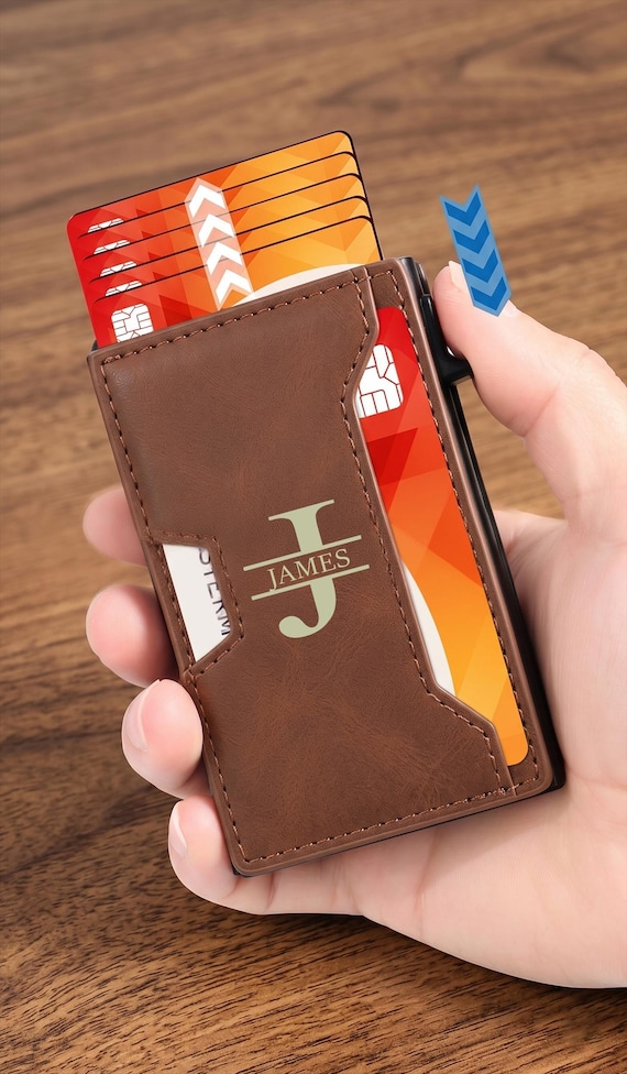 Personalized Engraved Leather Slim Wallet, RFID Blocking Card Holder